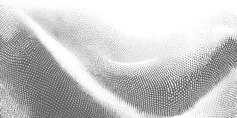 Grey and white halftone pattern forming abstract wavy landscape background texture