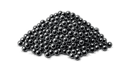 Engraved vintage style illustration depicting a mound of glistening black caviar, perfect for luxury food packaging, restaurant menus, or gourmet product advertisements.