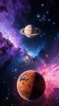 Vibrant Deep Space Cosmos with Solar System Planets Vertical Video