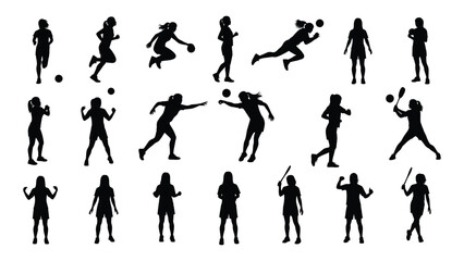 Silhouettes of people engaged in various dynamic physical activities and sports