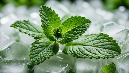 fresh mint leaves in the ice