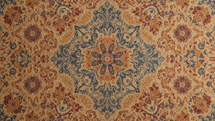 Naklejka premium Vintage patterned carpet design with floral motifs and intricate details.
