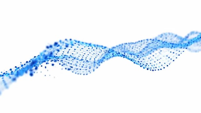 Abstract blue digital wave of connected particles flowing on white background, technology concept