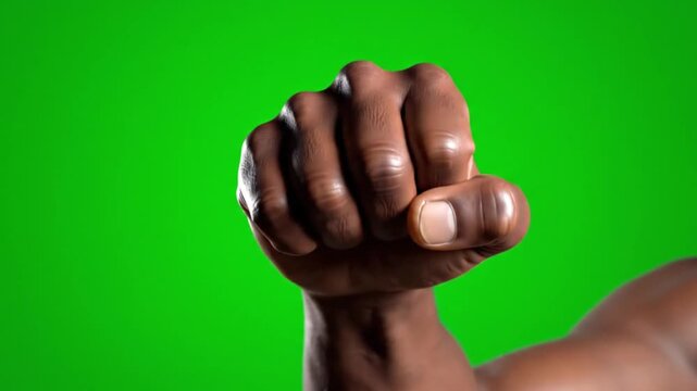 A powerful video of a clenched fist in front of a green screen for various applications and expressions.