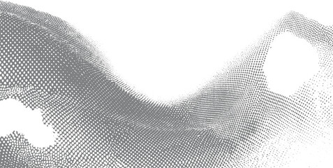 Abstract gray halftone dots forming a wavy texture on white background pattern