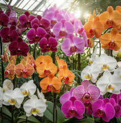 colorfull pink beautiful orchid flowers  in the garden