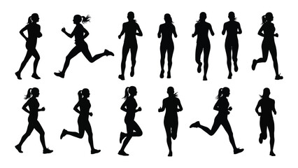 Silhouettes of runners in various poses depict motion and athletic activity