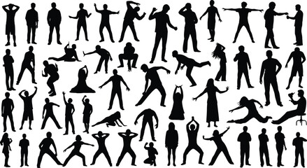 Fototapeta premium Collection of diverse human silhouettes in various poses and actions