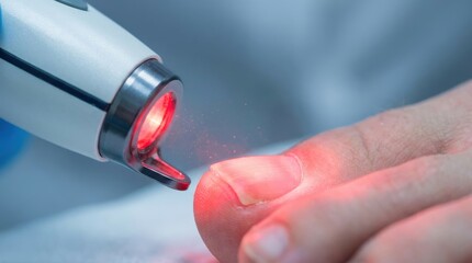 Fototapeta na wymiar Laser treatment for toenail fungus in medical clinic