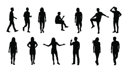 Silhouettes of people in various dynamic poses and activities a diverse collection