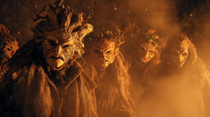 Whispers of the Rauhnacht: Masks Beneath the Bavarian Moon. Gernerative AI