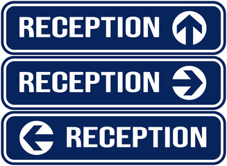 dark blue signs indicating the reception, 