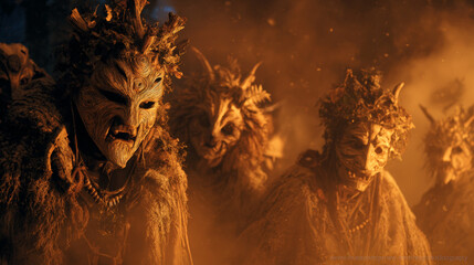Whispers of the Rauhnacht: Masks Beneath the Bavarian Moon. Gernerative AI