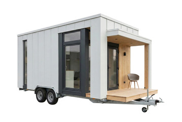 Modern tiny house on trailer with porch