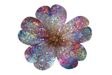 A glittery flower showcasing vibrant colors and sparkling details, isolated on transparent background