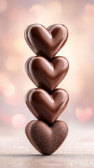 Heart-shaped chocolates on a delicate copy-space background, a clean romantic composition, suitable for advertising and Valentine's Day