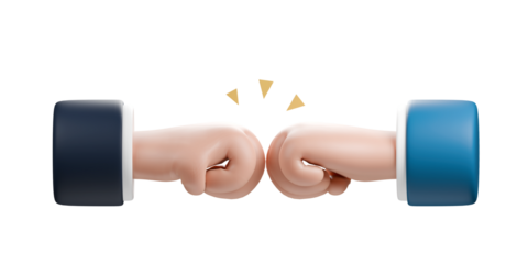3D cartoon hand punch or fist bump. Success, teamwork, agreement, and partnership concept.
