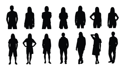 A collection of black silhouette figures showing various human poses and forms