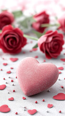 Romantic background with flowers and a heart shape, symbolizing love, tenderness, affection and celebration, suitable for greeting cards, banners and festive design