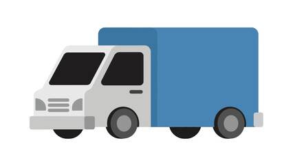 Blue Box Truck Flat Design Isolated on White Background