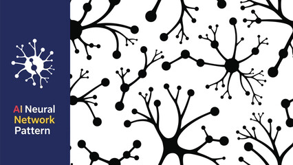 Black outline neural network abstract seamless pattern