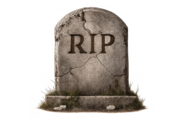 Gravestone with rip inscription, an old stone tombstone for halloween, death, and remembrance themes, transparent background