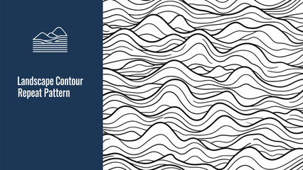 Black outline contour line abstract seamless pattern