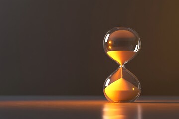 Classic hourglass with golden sand against dark background high resolution image