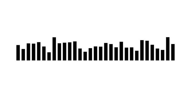 Sound waveform frequency. Black audio waves on White background. Seamless loop animation