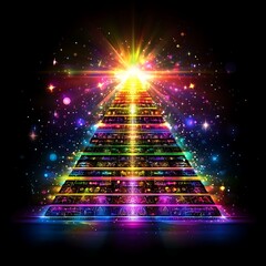 Mystical rainbow pyramid stairway leading to brilliant cosmic light high resolution image