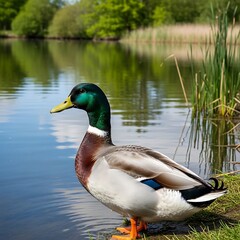 Fototapeta premium Mallard Duck by Lake.