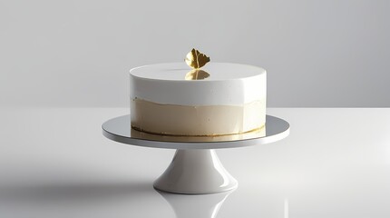 A single round mousse cake with a flawless mirror glaze in royal blue or burgundy.