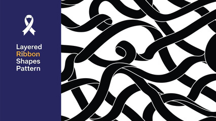 Black outline abstract ribbon tangle seamless pattern