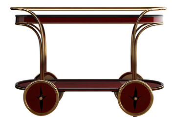 Stylish red art deco bar cart perfect for serving drinks and snacks in a modern living space or home entertainment area
