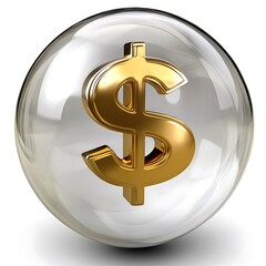 Golden dollar sign inside glass sphere high resolution image