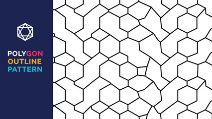 Black outline geometric polygon seamless pattern background