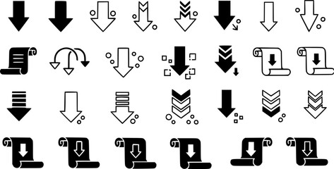 Down arrow vector icon set. scroll illustration sign collection.
