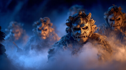 Whispers of the Rauhnacht: Masks Beneath the Bavarian Moon. Gernerative AI