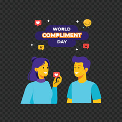 World Compliment Day Flat Vector Illustration with Happy People Sharing Positive Messages