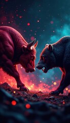 Intense bull and bear struggle, dynamic stock market graph, design, market, abstract