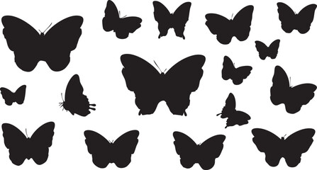 Black butterfly silhouettes on white background nature 36