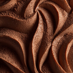 Close Up Macro Texture of Swirled Chocolate Cream with Cocoa Powder Dust