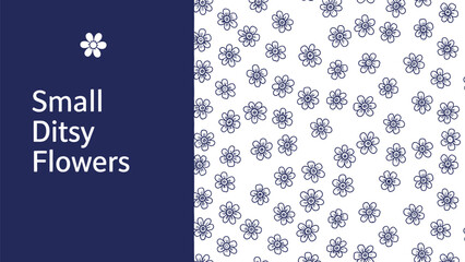 Black outline ditsy flower minimalist seamless pattern