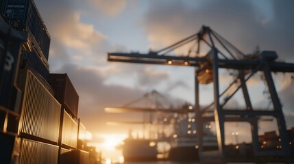 A port crane silhouette double-exposed with cargo ships and global trade routes, representing industrial logistics, shipping, and international commerce. cinematic color correction, natural uneven