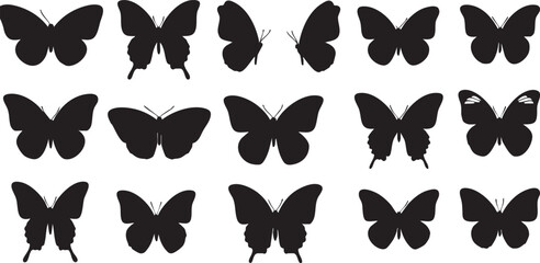 Obraz premium Black silhouette butterflies arranged in a grid pattern on a white background