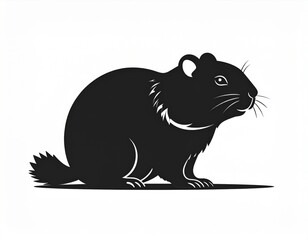 Fototapeta premium Silhouette of a Dark Rodent Animal on White Background