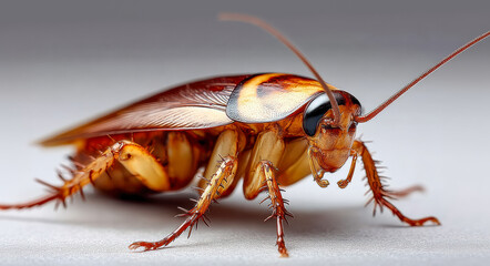 Close examination of kitchen pest, Scientific observation of roach on flat surface