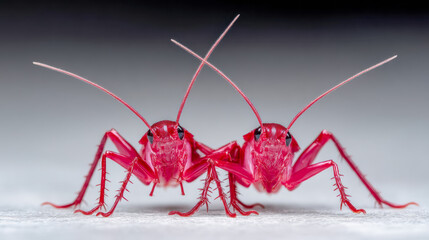 Experimental display featuring glossy shells and balanced mirror arrangement of insects