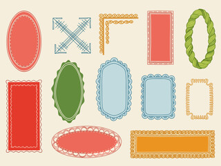 Cute wavy wedding frame, vector hand drawn oval vintage border set. Coquettish celebration design. Elegant classic line decoration background, simple postcard decor. Whimsical invitation frame set.