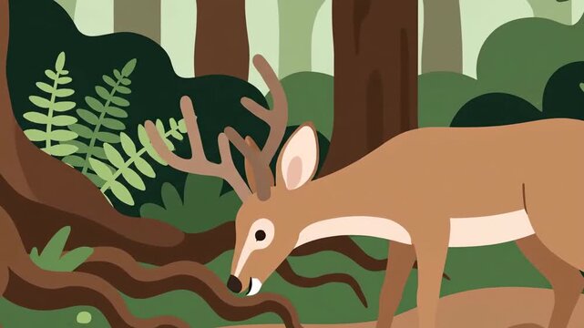 Gentle Deer Animated Walking Through Tranquil Forest Scene Loop For Backgrounds